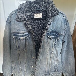 Free People Blue Denim Jacket with Gray Lining